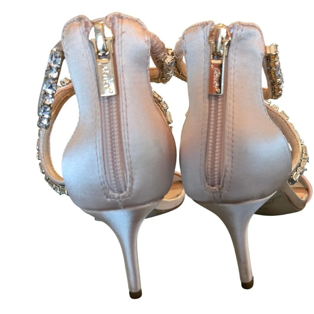 Badgley Mischka Satin Rhinestone Heels‎ 6.5 Blush Pink Formal Wedding Prom